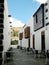 Terrace with typical Lanzarote architecture, combination of wood, stone and white color, Lanzarote, Canary Islands, Spain