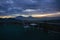 Terrace with view of nature and mountains at sunrise