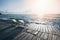 Terrace view of sea waves and coast landscape seascape rock with bench chair beach on wooden bridge balcony Tropical island with