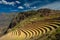 Terraced fields in the Inca archeological area of Pisac in the Sacred Valley near the Cusco