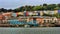 Terraced housing district in Bristol city harbor in England