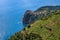 Terraced vineyards and Mediterranean sea in Italy.