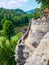 Terraces of Sloup medieval castle situated on the rock spur in northern Bohemia, Czech Republic