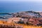 Terracina, Italy. October 02, 2019: view from Temple of Jupiter Anxur on the port of Terracina, Latina,