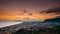 Terracina, Italy. Top View Skyline Cityscape City In Evening Sunset. City Illuminations. Time Lapse Transition From