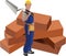 Terracotta bricks and construction worker terracotta bricks and construction worker