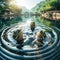 Terrapins swimming in pond, bobbing heads up out of water