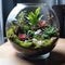 Terrarium jar with little forest and a self ecosystem , Small decoration plants in a glass bowl, Terrarium , terrarium plants