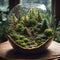 Terrarium jar with little forest and a self ecosystem , Small decoration plants in a glass bowl, Terrarium , terrarium plants