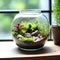 Terrarium jar with little forest and a self ecosystem , Small decoration plants in a glass bowl, Terrarium , terrarium plants