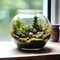 Terrarium jar with little forest and a self ecosystem , Small decoration plants in a glass bowl, Terrarium , terrarium plants