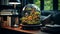 A terrarium placed beside an elegant lamp, casting soothing light on an array of meticulously organized financial documents