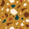 Terrazzo seamless pattern with colorful stone fragments. Decorative backdrop with mineral rock pieces scattered on