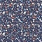 Terrazzo seamless vector pattern in shades of blue, grey and orange. Overlapping elements.