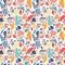 Terrazzo watercolor seamless pattern. Hand drawn ornament for wrapping paper with colorful drops and dots.