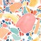 Terrazzo watercolor seamless pattern. Hand drawn ornament for wrapping paper with colorful drops and dots.