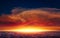 Terrible apocalyptic picture: end of world, judgment day, huge fire due to explosion on horizon