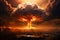 Terrible atomic explosion of a nuclear bomb with a mushroom cloud of radioactive dust. Hydrogen bomb test. Generative AI