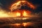 Terrible atomic explosion of a nuclear bomb with a mushroom cloud of radioactive dust. Hydrogen bomb test. Generative AI