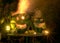 Terrible Halloween symbol - Jack-o-lantern. Terrible pumpkin head in the flames of hell fire. Glowing burning face, trick or treat