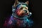 Terrier dog in astronaut colorful suit portrait.