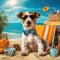 Terrier dog wearing funny glasses on summer vacation at seaside resort and relaxing vacation on summer beac