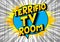 Terrific TV Room - Comic book style words.