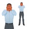 Terrified black businessman holding his head in panic. Cartoon vector character.