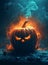 Terrifyingly Grim Halloween Pumpkin Unleashing Nightmares with Its Menacing Expression AI generated