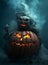 Terrifyingly Grim Halloween Pumpkin Unleashing Nightmares with Its Menacing Expression AI generated