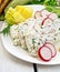 Terrine of curd with potatoes on light board