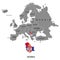 Territory of Europe continent. Serbia. Separate countries with flags. List of countries in Europe. White background. Vector illust