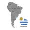 Territory of Uruguay on South America continent. White background. Vector illustration