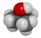 Tert-butyl alcohol tert-butanol solvent molecule. 3D rendering. Atoms are represented as spheres with conventional color coding