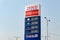 Tesco gas station providing regular gasoline and diesel fuels with banner showing the prices