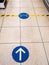 Tesco local store, floor signs and warning hazard tape.