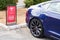 Tesla car aside panel information for test drive automobile ve electric logo sign