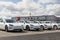 Tesla electric vehicles awaiting preparation for sale. Tesla EV Model 3, S and X are a key to a cleaner and greener environment XI