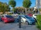 The Tesla and Renault electric cars at charging station