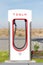 Tesla supercharger station in Central California, close up on charging pump