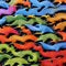 A tessellation of dragons in various sizes and colors, roaring in different directions3, Generative AI