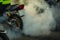 Test the rotation of the wheel and the burning of a motorcycle tire.