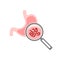 Test for stomach parasites symbol. Magnify glass.