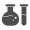 Test tube and beaker solid icon. Medical flasks vector illustration isolated on white. Laboratory glassware glyph style