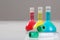 Test tube with colorful flasks