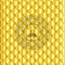 Test tube icon inside gold badge or emblem. Scales pattern. Vector Illustration. Detailed