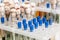 Test tubes arranged on medical trolley