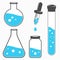 Test tubes and pipette icon. Flask with blue liquid. Element of medical, chemistry lab equipment set. Medicine. Vector