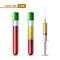 Test tubes and syringe with blood and plasma