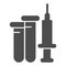 Test tubes and syringe solid icon, injections concept, Medical ampoule vaccine and needle sign on white background